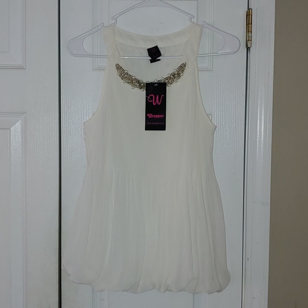 Wrapper Ivy balloon style beaded sleeveless blouse Sz L NWT